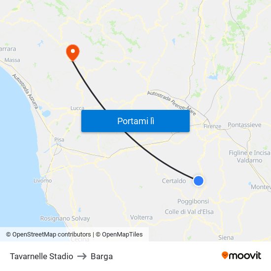 Tavarnelle Stadio to Barga map