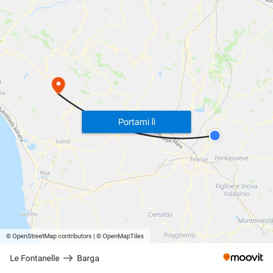 Le Fontanelle to Barga map