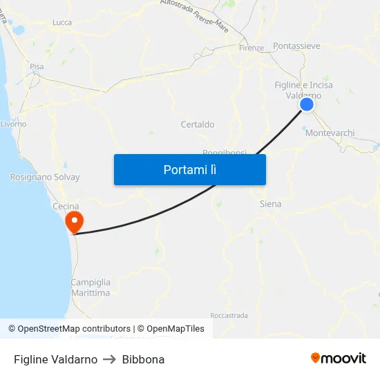 Figline Valdarno to Bibbona map