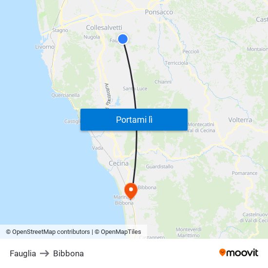 Fauglia to Bibbona map