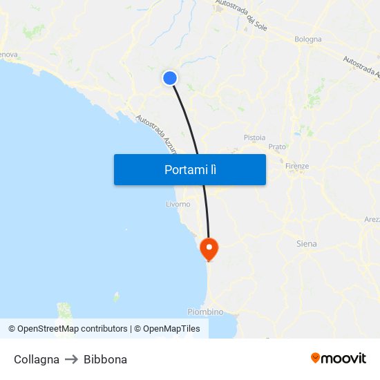 Collagna to Bibbona map