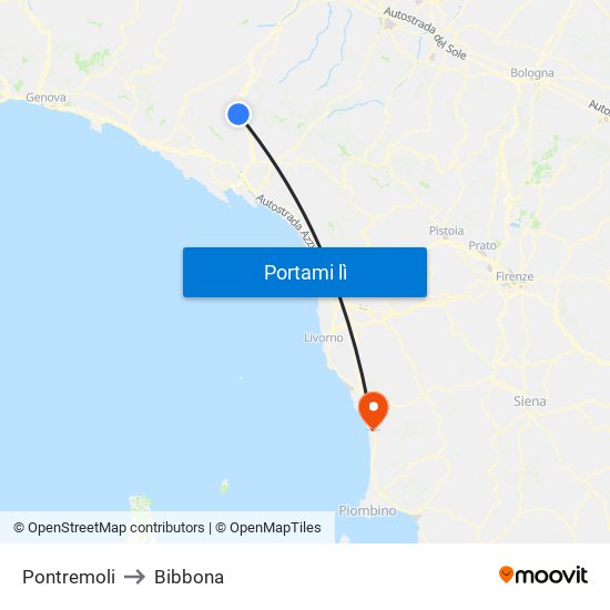 Pontremoli to Bibbona map