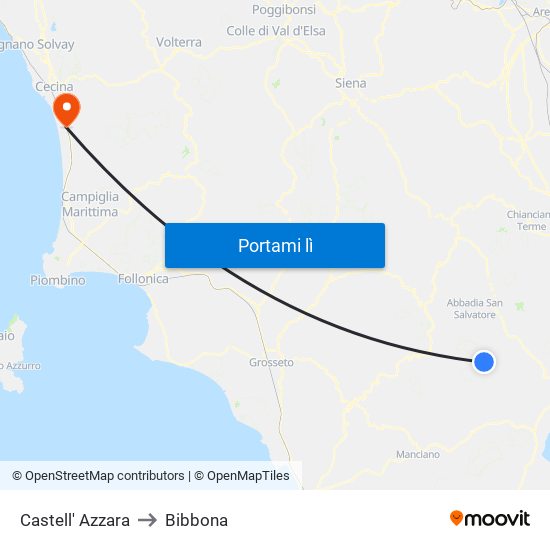 Castell' Azzara to Bibbona map