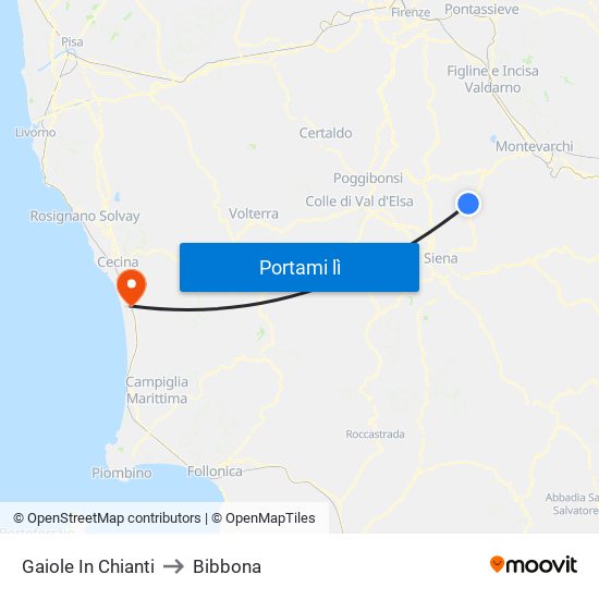 Gaiole In Chianti to Bibbona map
