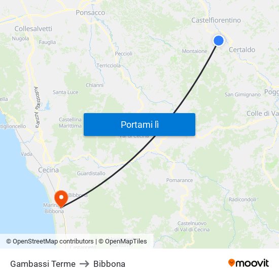 Gambassi Terme to Bibbona map