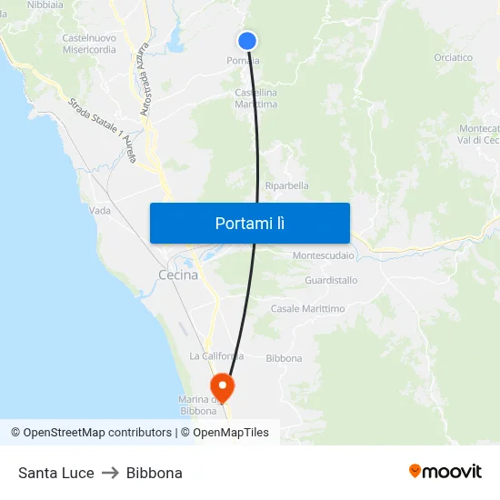 Santa Luce to Bibbona map