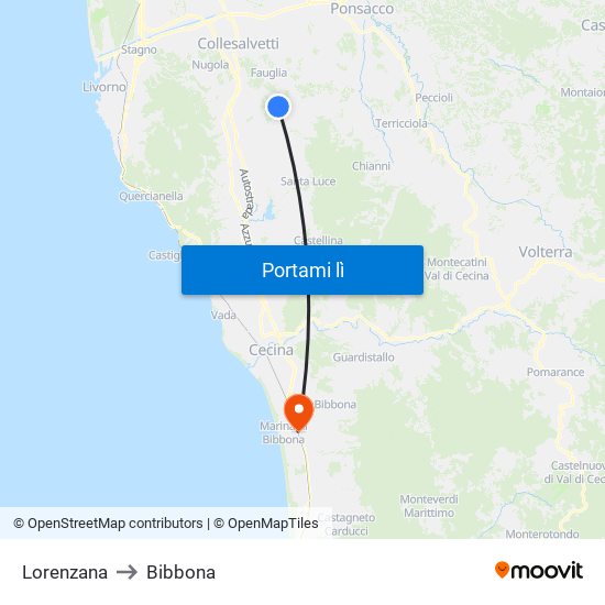 Lorenzana to Bibbona map