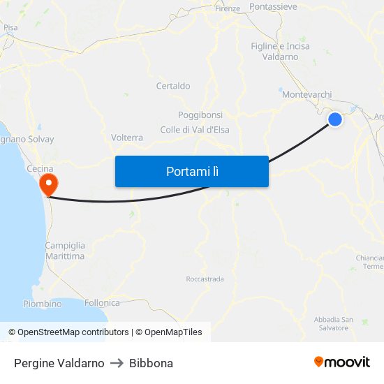 Pergine Valdarno to Bibbona map