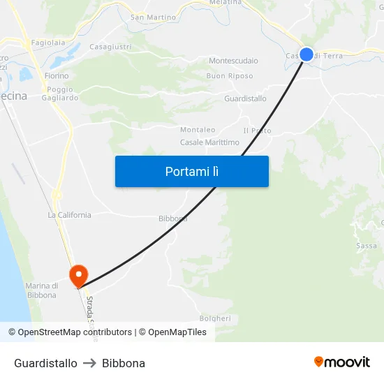 Guardistallo to Bibbona map