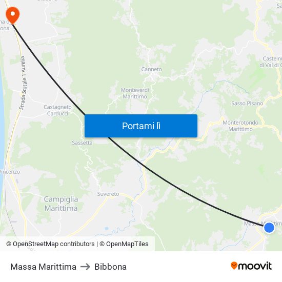 Massa Marittima to Bibbona map