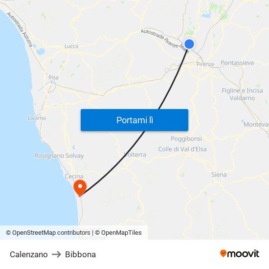 Calenzano to Bibbona map
