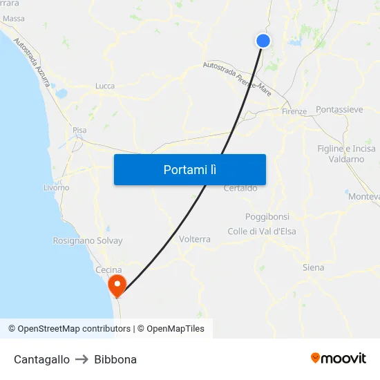 Cantagallo to Bibbona map