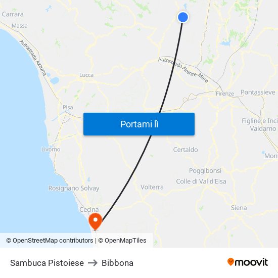 Sambuca Pistoiese to Bibbona map