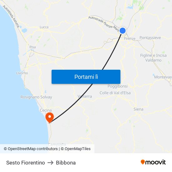 Sesto Fiorentino to Bibbona map