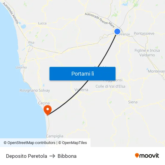 Deposito Peretola to Bibbona map
