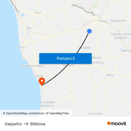 Geppetto to Bibbona map