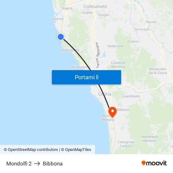 Mondolfi 2 to Bibbona map