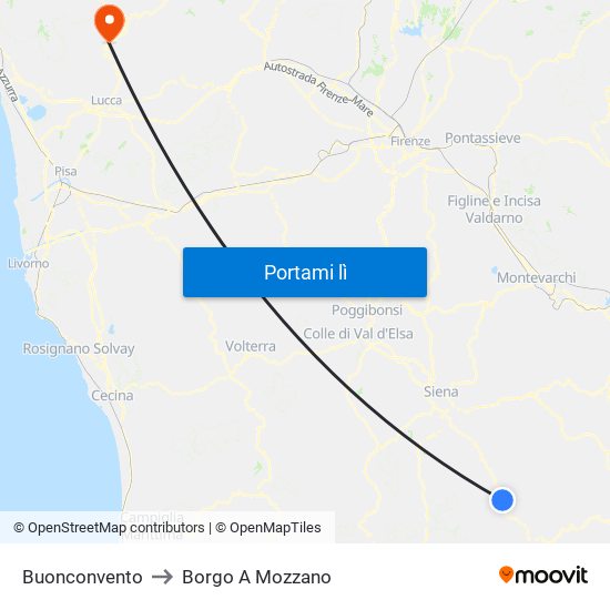 Buonconvento to Borgo A Mozzano map