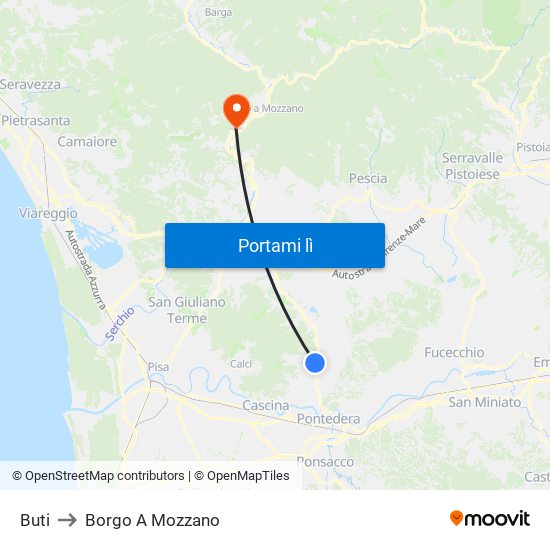 Buti to Borgo A Mozzano map