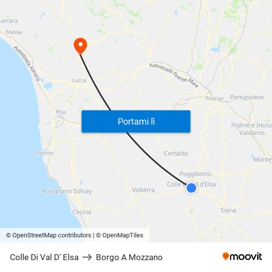 Colle Di Val D' Elsa to Borgo A Mozzano map