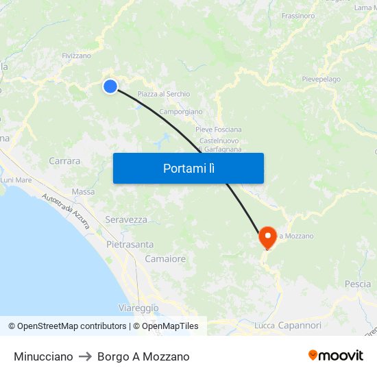 Minucciano to Borgo A Mozzano map