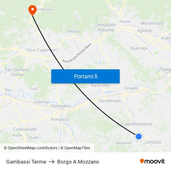 Gambassi Terme to Borgo A Mozzano map