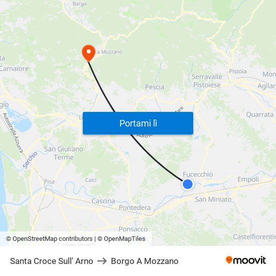 Santa Croce Sull' Arno to Borgo A Mozzano map