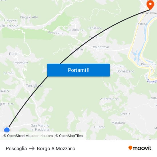 Pescaglia to Borgo A Mozzano map