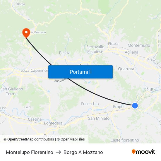 Montelupo Fiorentino to Borgo A Mozzano map
