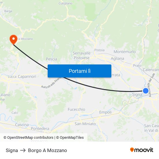 Signa to Borgo A Mozzano map