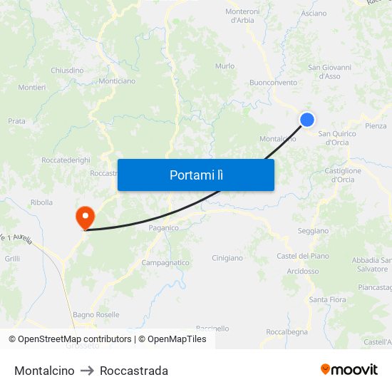 Montalcino to Roccastrada map