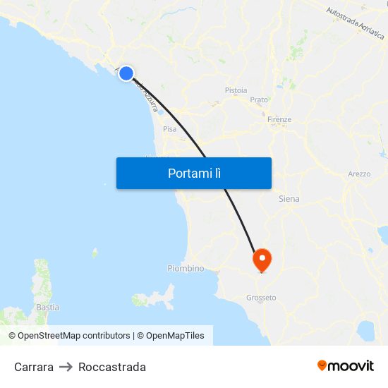 Carrara to Roccastrada map