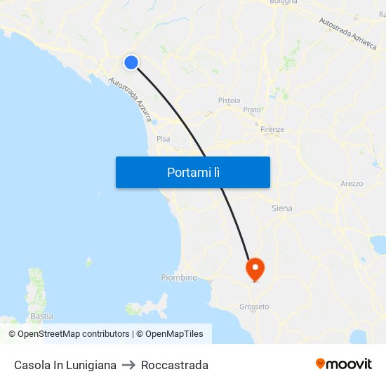 Casola In Lunigiana to Roccastrada map