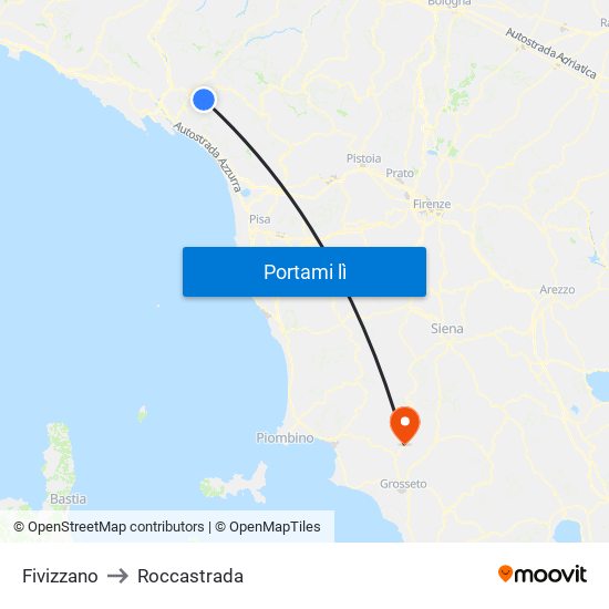 Fivizzano to Roccastrada map