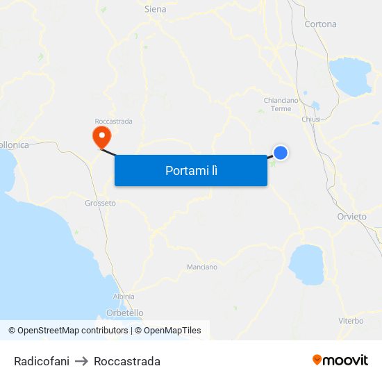 Radicofani to Roccastrada map