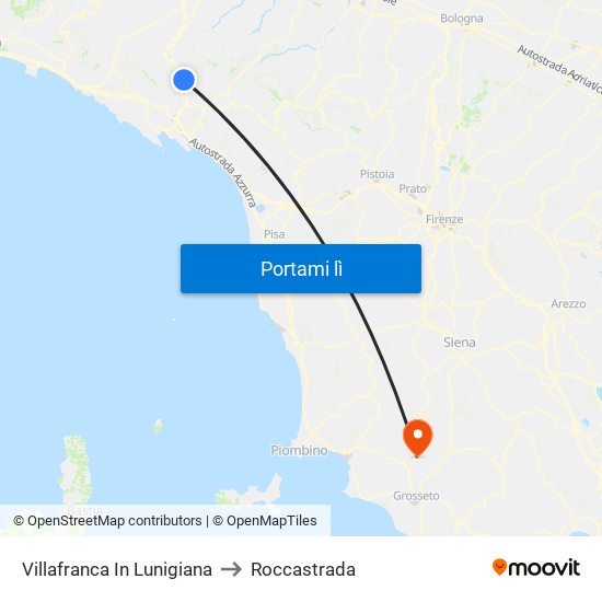 Villafranca In Lunigiana to Roccastrada map
