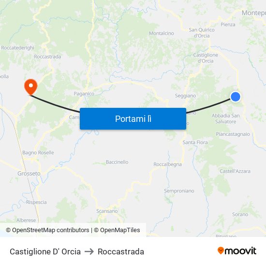 Castiglione D' Orcia to Roccastrada map