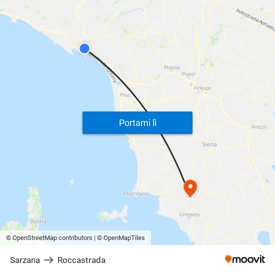 Sarzana to Roccastrada map