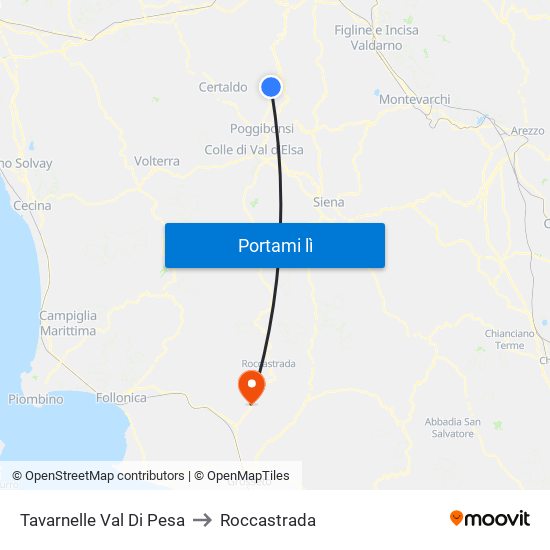 Tavarnelle Val Di Pesa to Roccastrada map