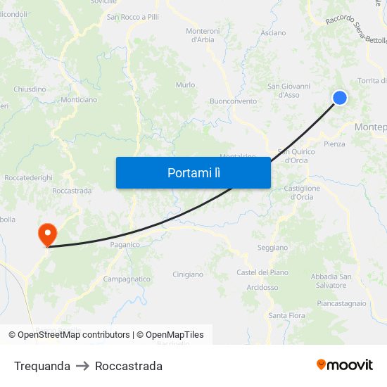 Trequanda to Roccastrada map