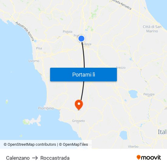 Calenzano to Roccastrada map