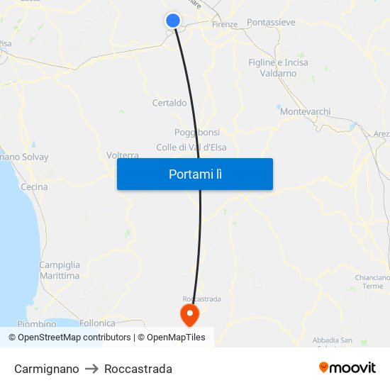 Carmignano to Roccastrada map