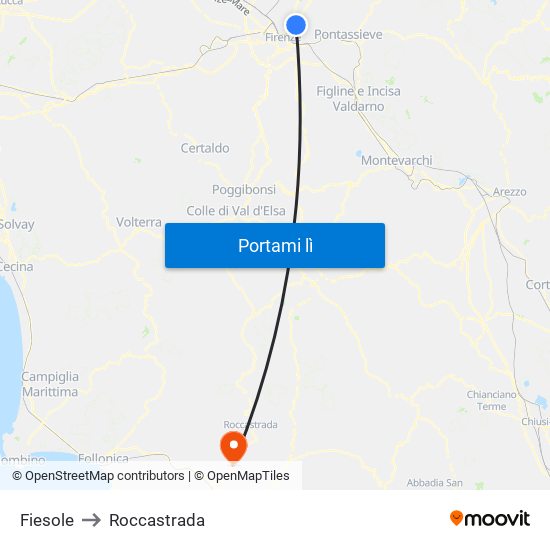 Fiesole to Roccastrada map