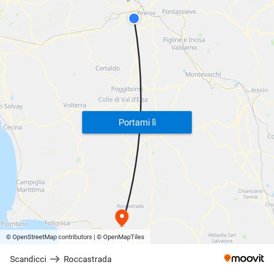 Scandicci to Roccastrada map