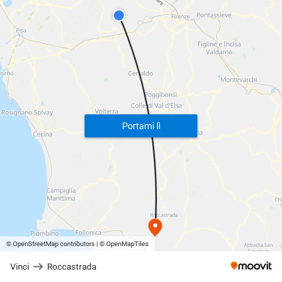 Vinci to Roccastrada map