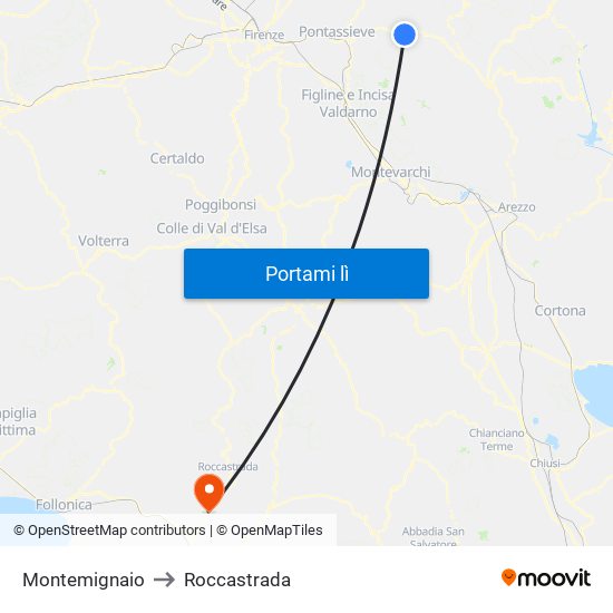 Montemignaio to Roccastrada map