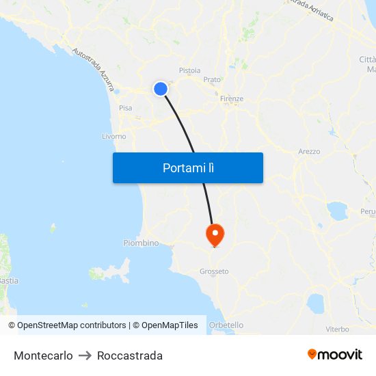 Montecarlo to Roccastrada map