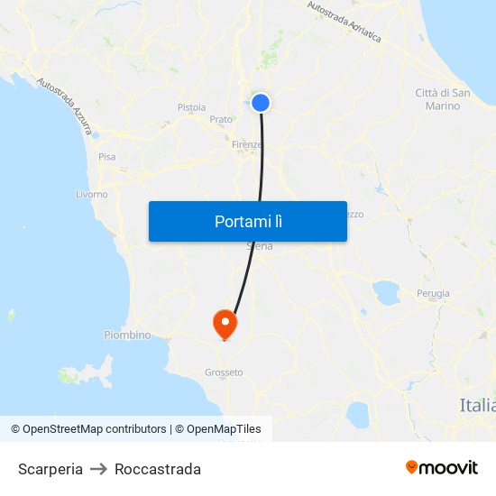 Scarperia to Roccastrada map