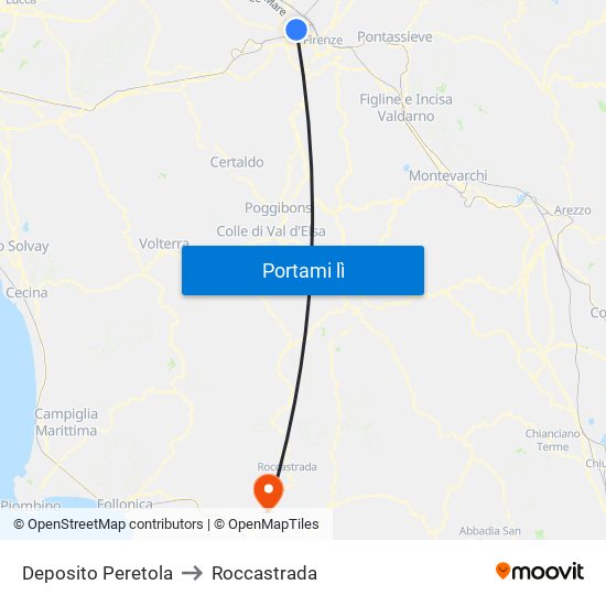 Deposito Peretola to Roccastrada map