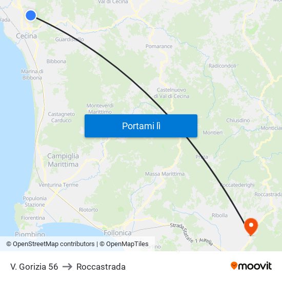 V. Gorizia 56 to Roccastrada map